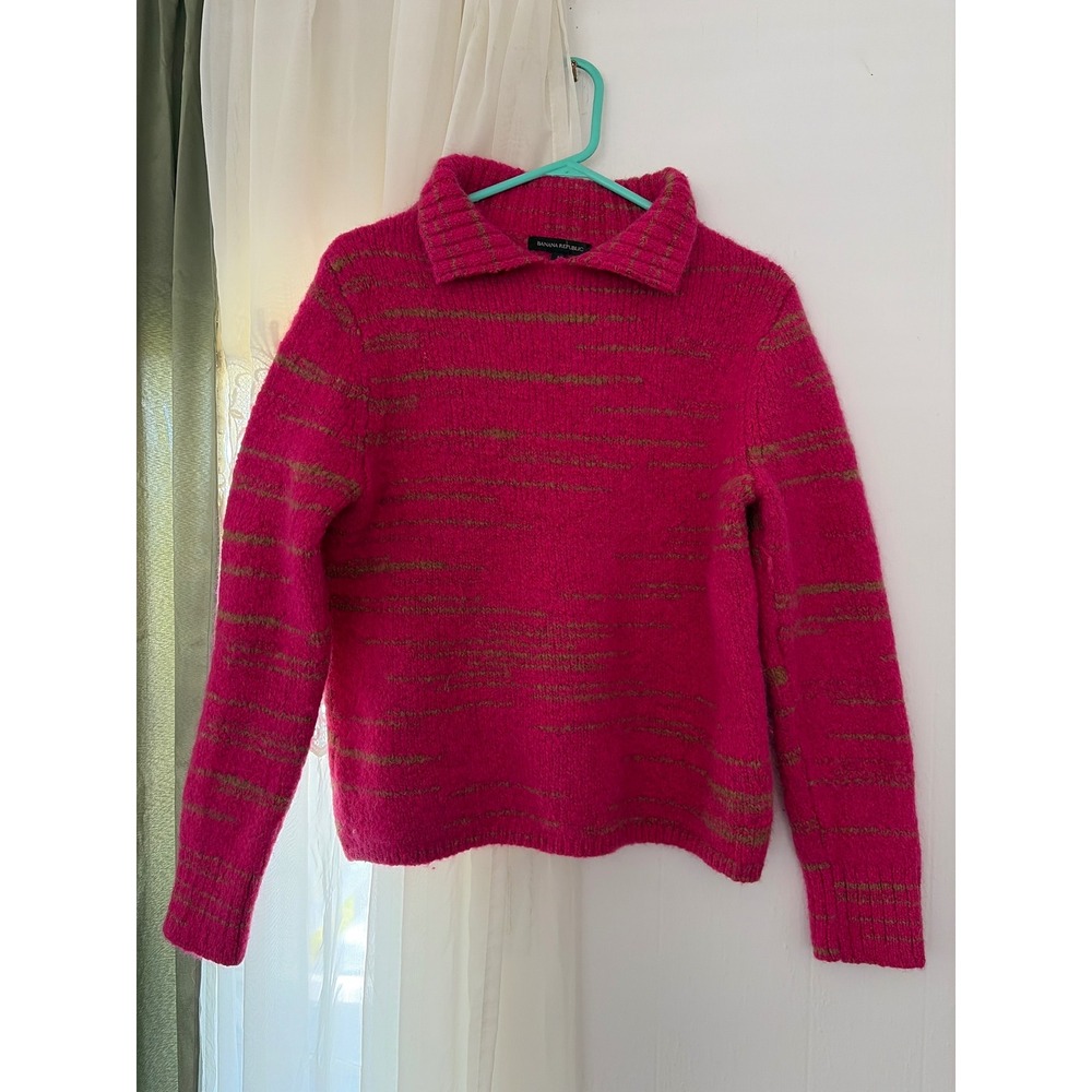 Banana Republic Sweater Women S Pink Spacedye Wool Alpaca Rib Knit 615839